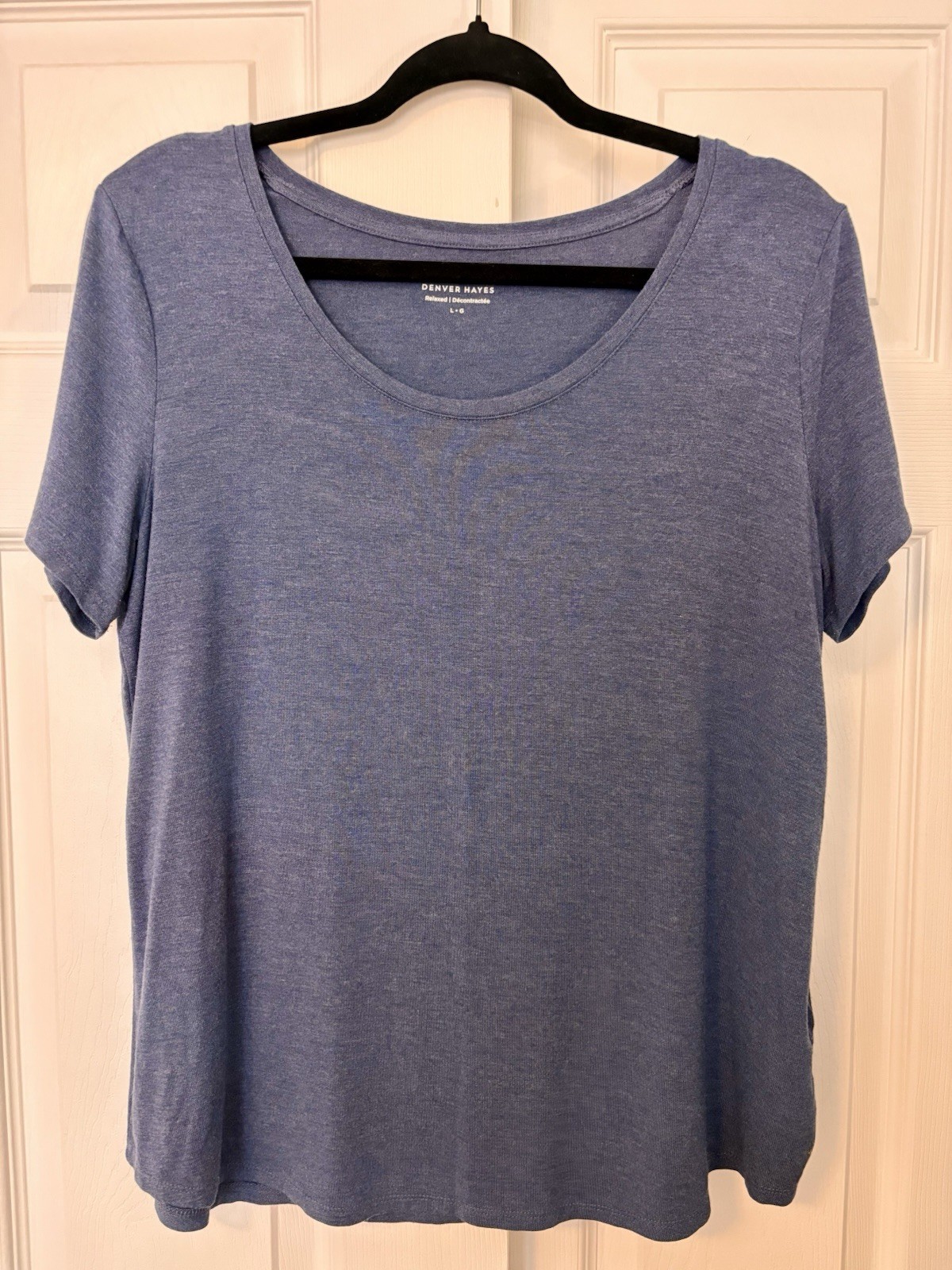Denver Hayes Blue Heathered Relaxed Tee Shirt Women’s Size Large Scoop Neck EUC
