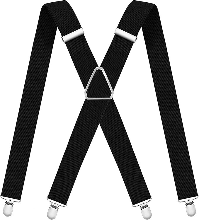 Mens Suspenders Adjustable Braces 4 Strong Metal Clips Elastic X Back Heavy Duty