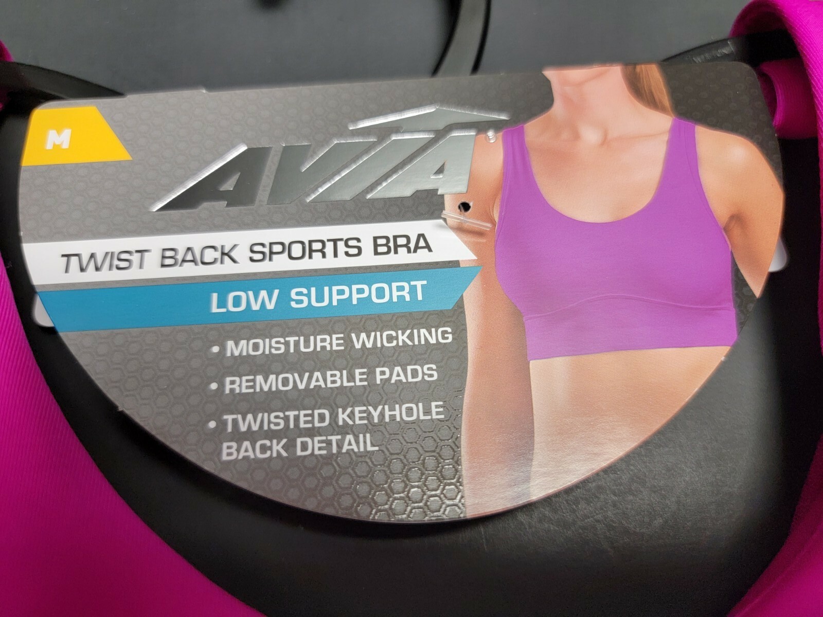 Avia Low Support Twist Back Sports Bra Orchid Glow Pink Multi Size
