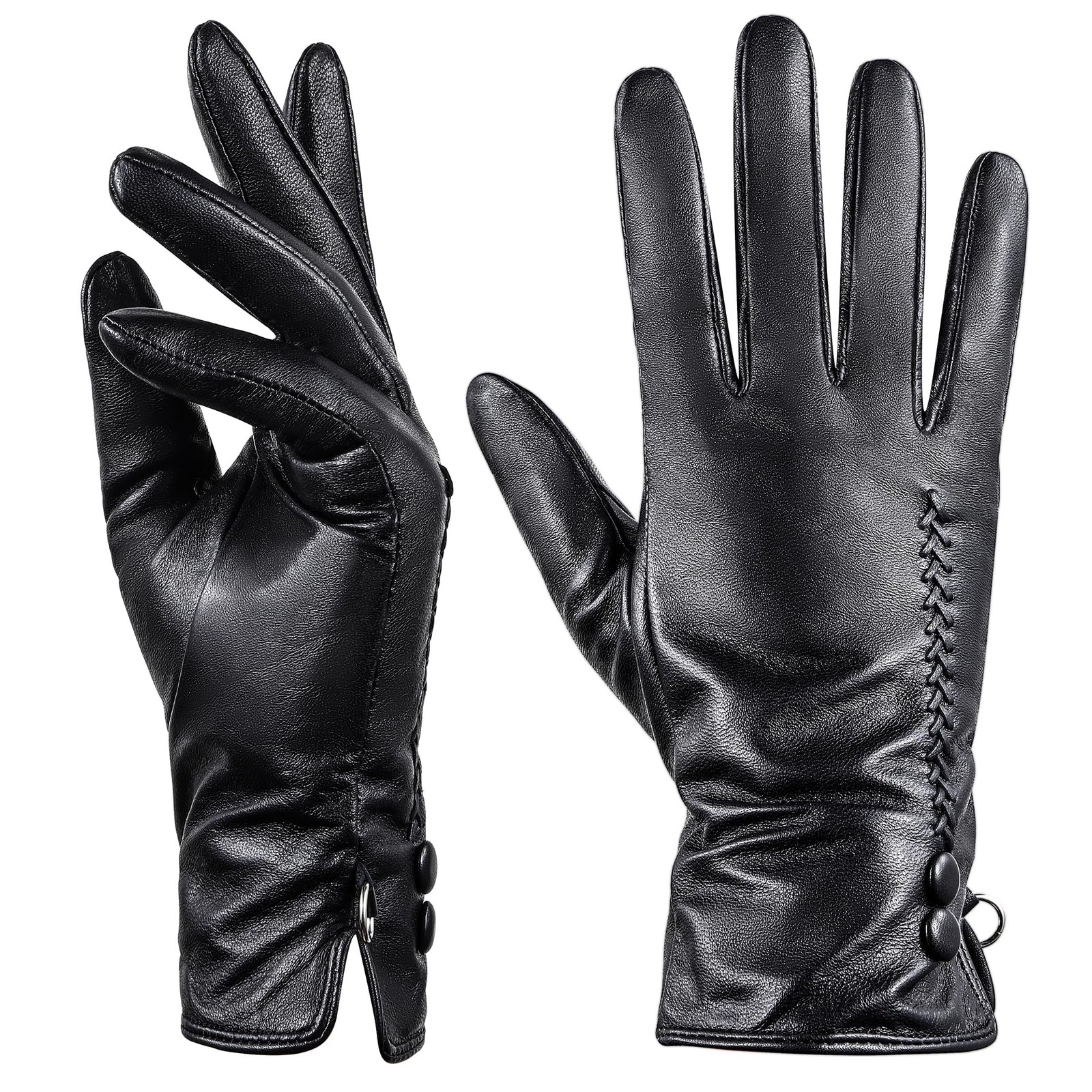 Sheepskin Leather Gloves for Women, Soft Warm Cashmere Lining Full Hand Touch…