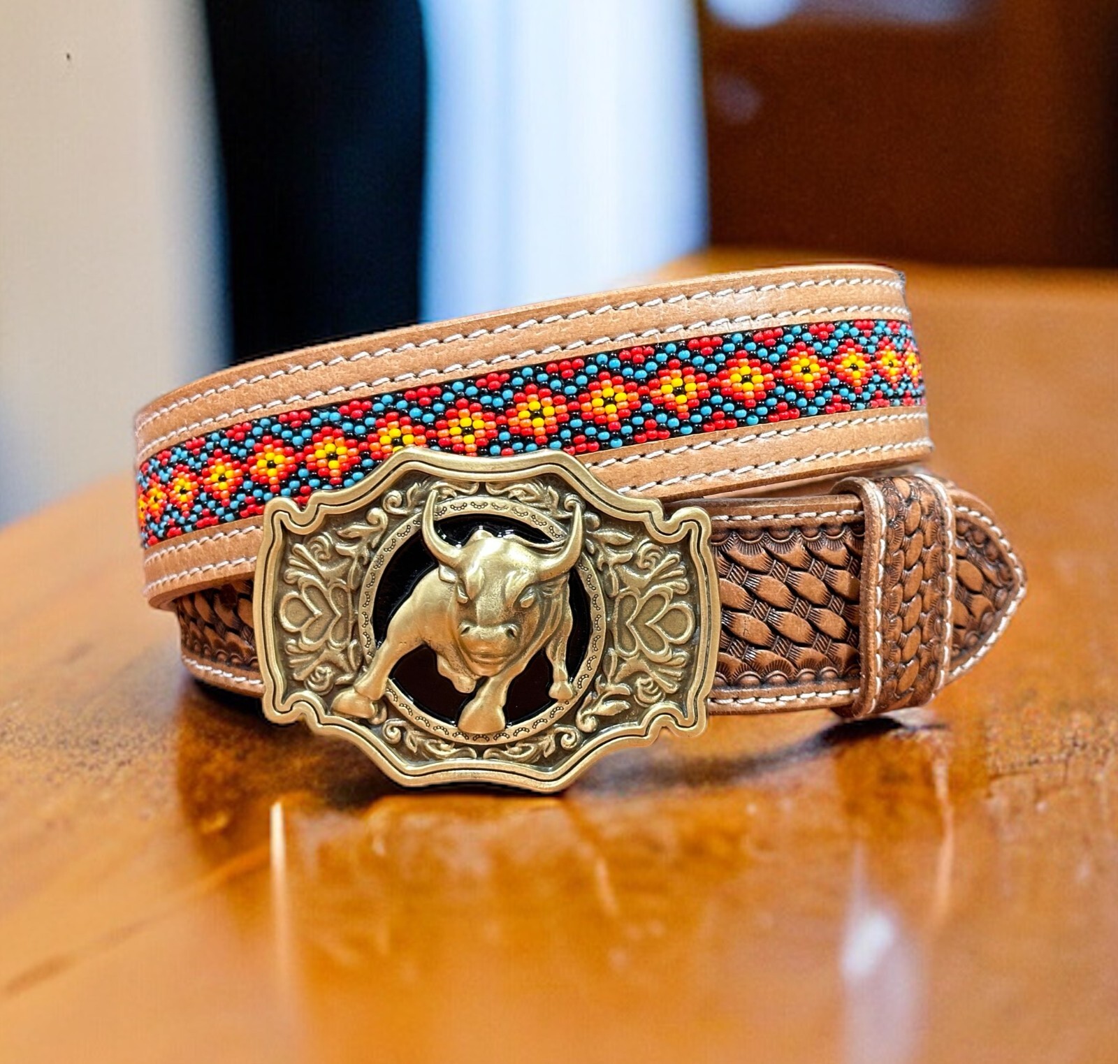 Western Belt Handmade Embossed Full Grain Leather Heavy Duty With Removal Buckle