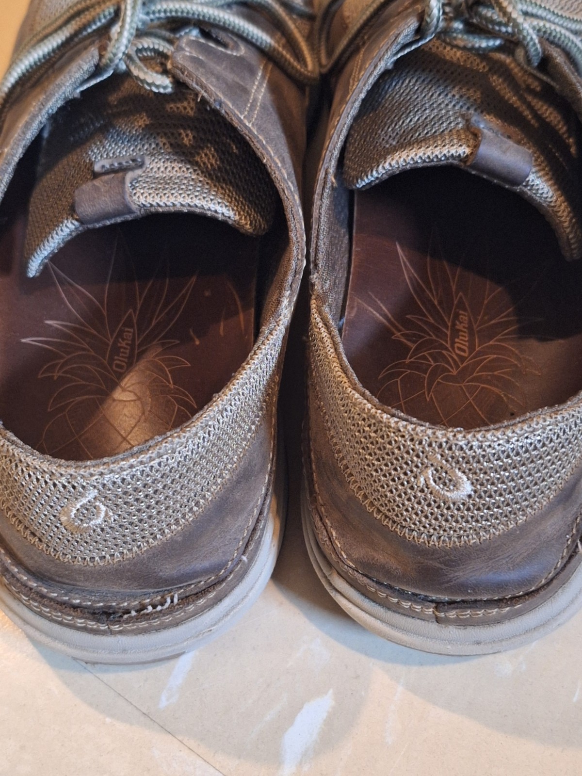 Olukai Makia Lace Leather Mesh Mens Sz 10.5 Boat Shoes Clay Kona Brown 10