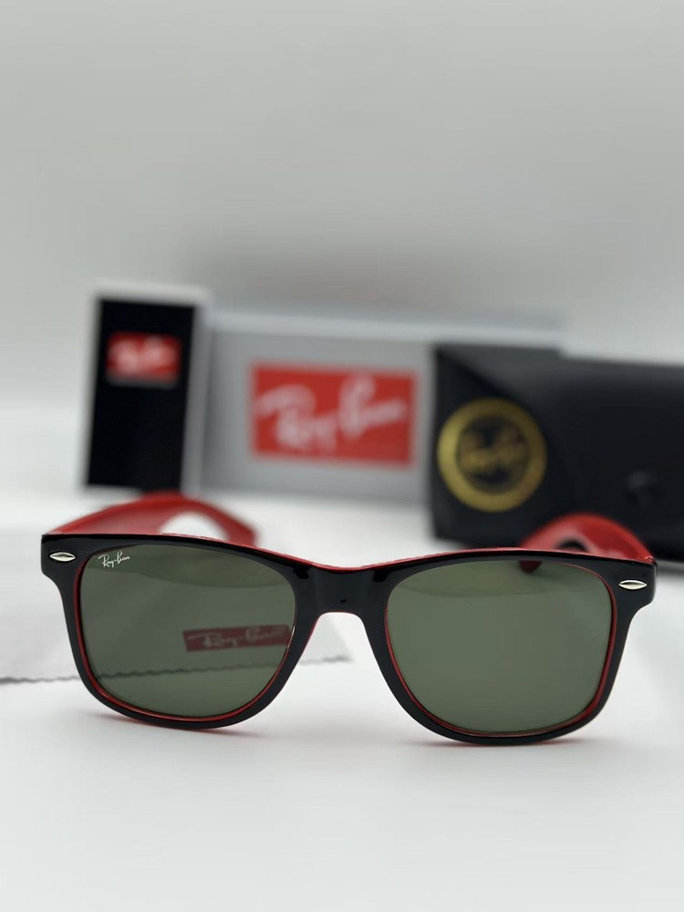 Ray-Ban Wayfarer RB2140 Black Red Edition Sunglasses Green Lenses & Accessories