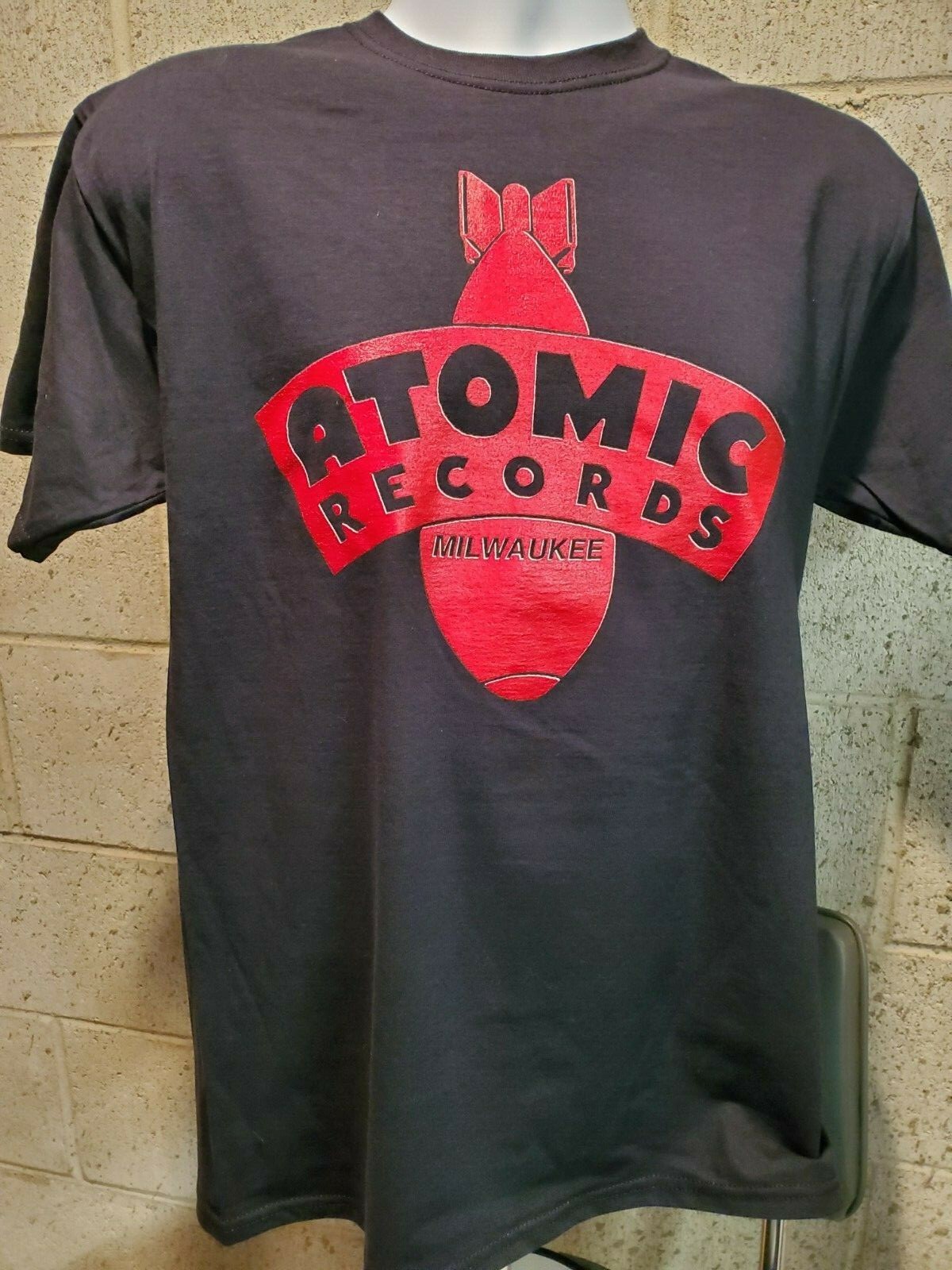 New! ATOMIC RECORDS Milwaukee RED BOMB LOGO Authentic T-Shirt S-M-L-XL-XXL-XXXL
