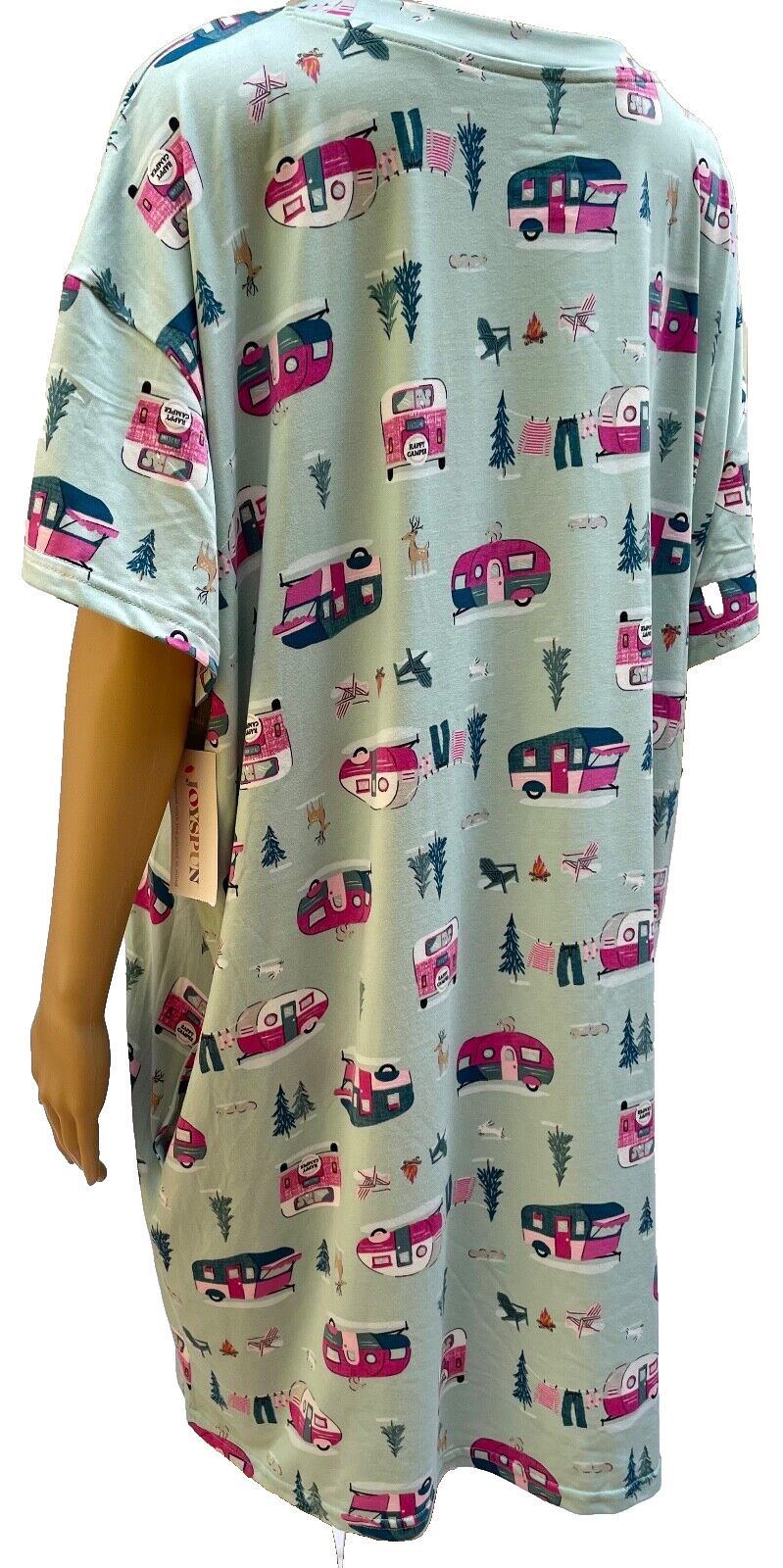 JOYSPUN Soft Polyester Spandex Short Sleeve Sleepshirt W/Pockets 4 Variations