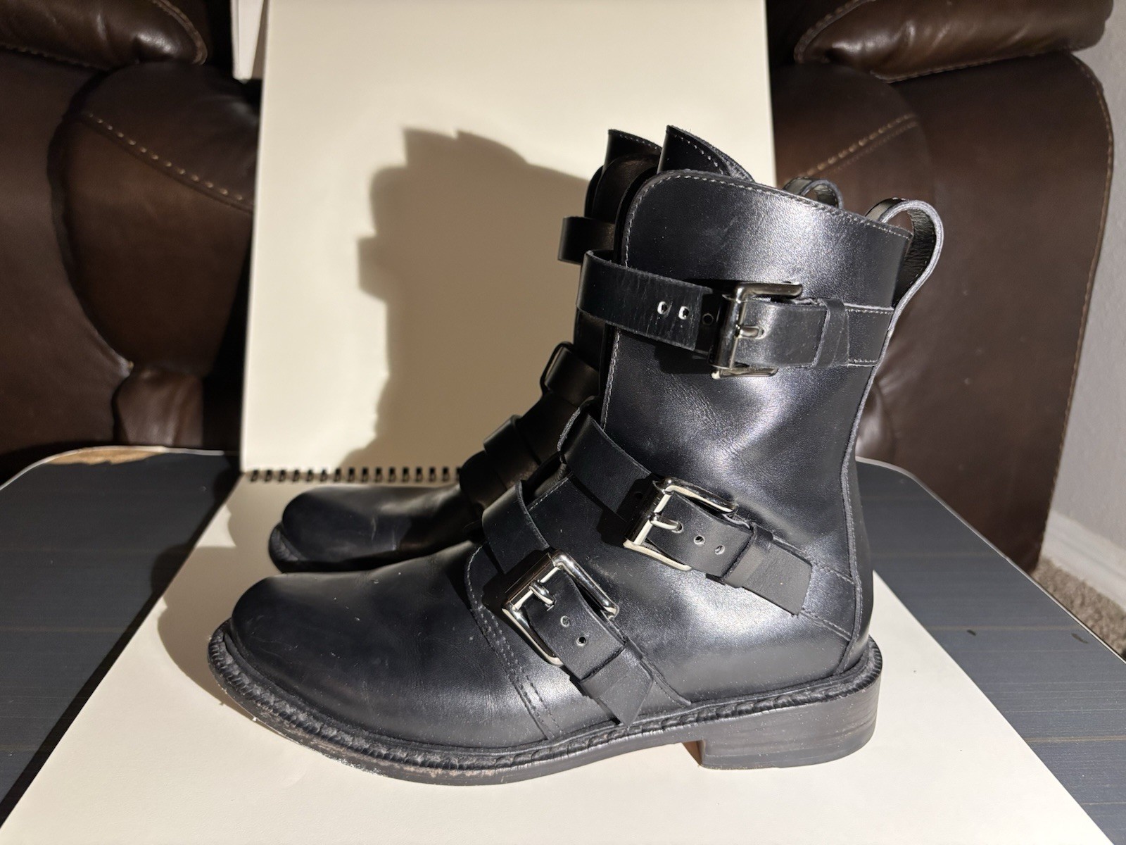 rag & bone Women’s Black Leather Biker Ankle Boots Buckle Straps EU 36 US 6