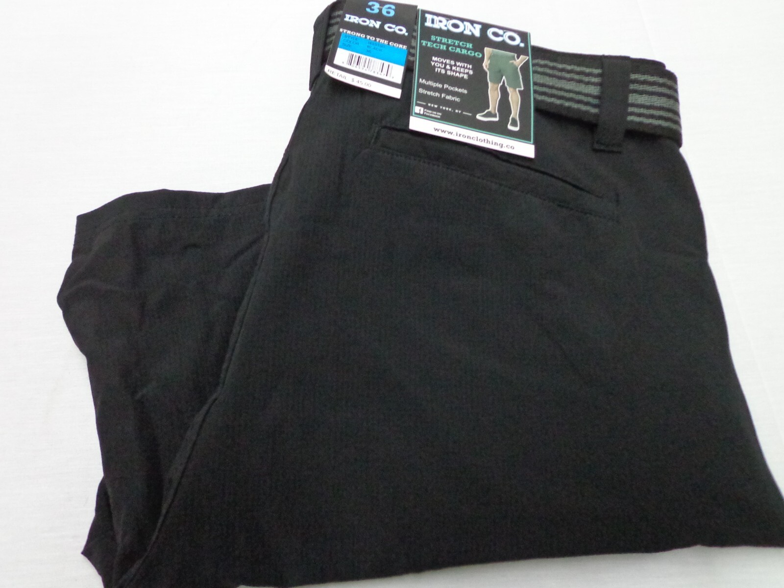 IRON CO. ‘Warder’ Stretch Tech Cargo Belted Shorts Black Size 36 NEW