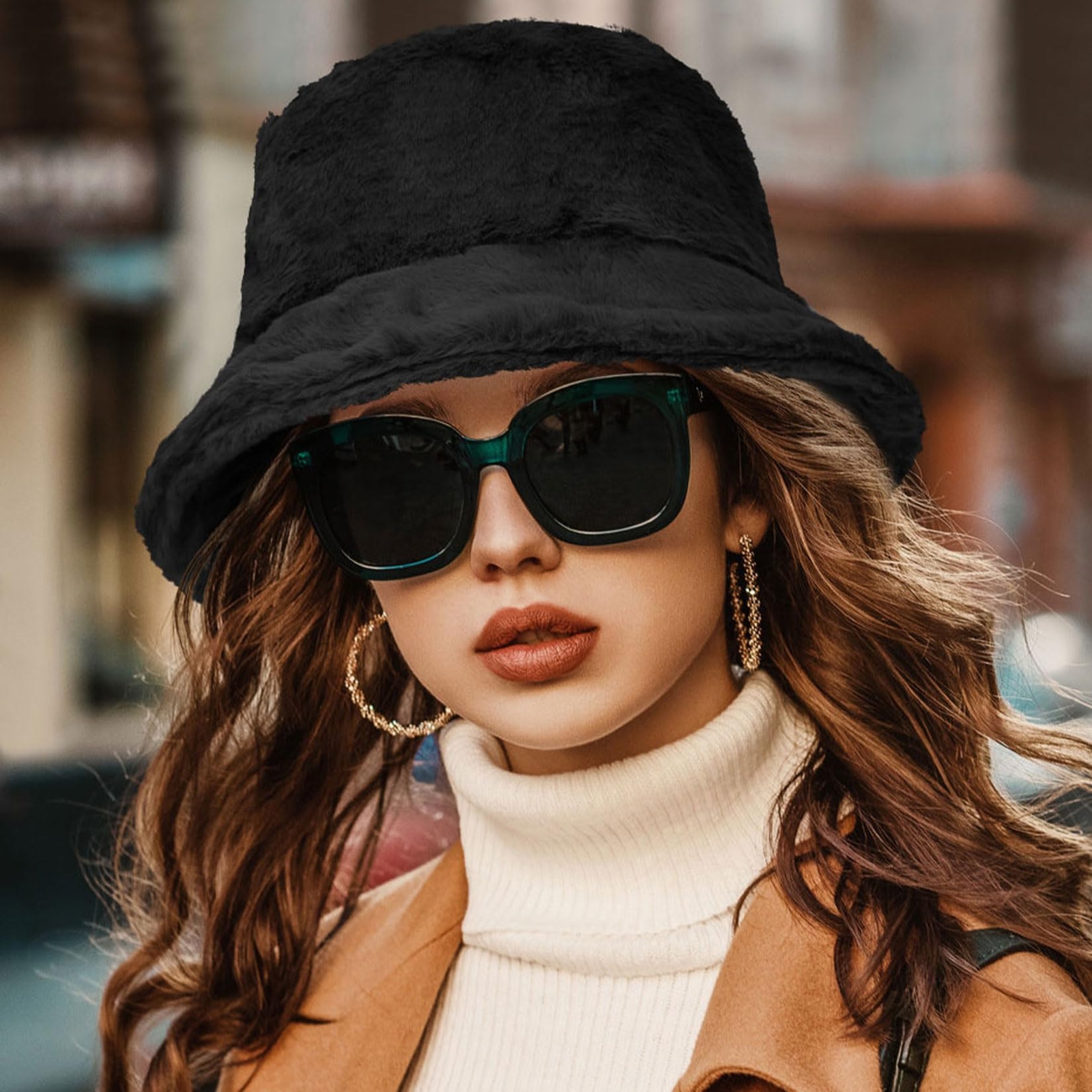 Women Faux Fur Bucket Hat Warm Fluffy Plush Bucket Hat Fisherman Cap Winter USA