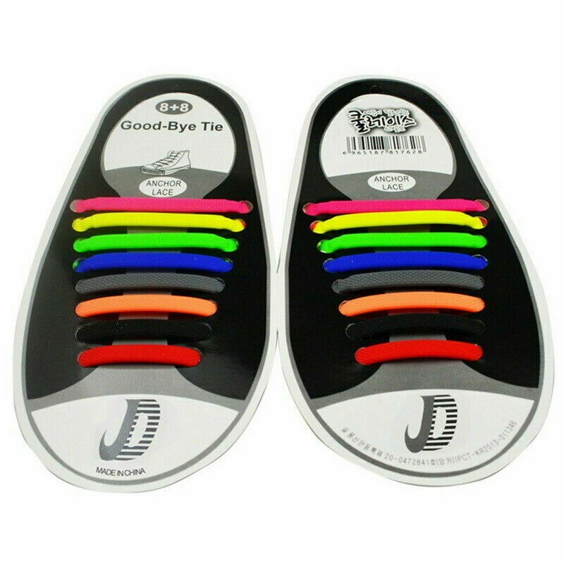 16Pcs Easy No Tie Shoelaces Elastic Flat Lazy Silicone Shoe Lace Strings Adult