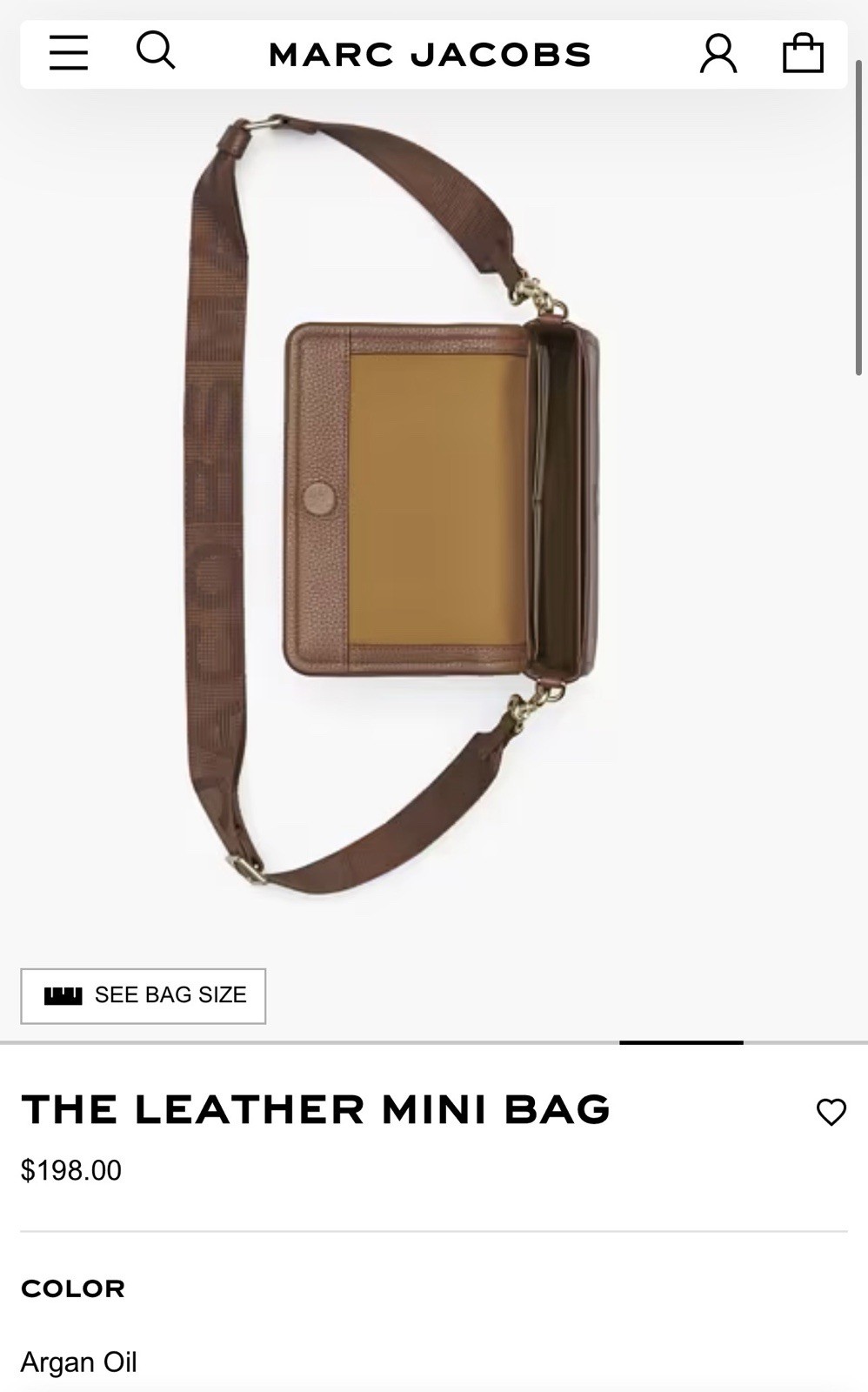 Marc Jacobs Mini Crossbody Bag Brown Pebbled Logo Gold HW Magnetic Closure