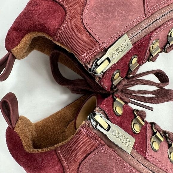 Vionic Womens Spencer Burgundy Combat Boots Size 5 Medium (B, M)