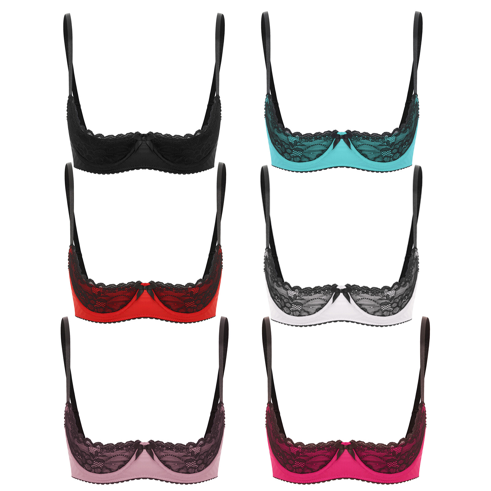 Women’s Lace Underwire Half Cup Lace Push Up Balconette Bra Shelf Bras Lingerie