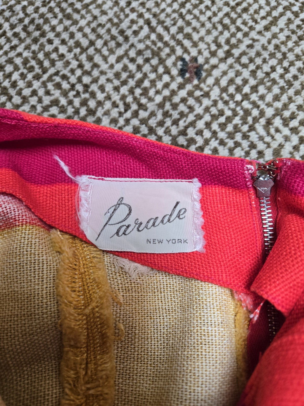 RARE Vtg Parade New York Orange Fuschia Yellow Striped Fit Flare Dress 50s sz XS