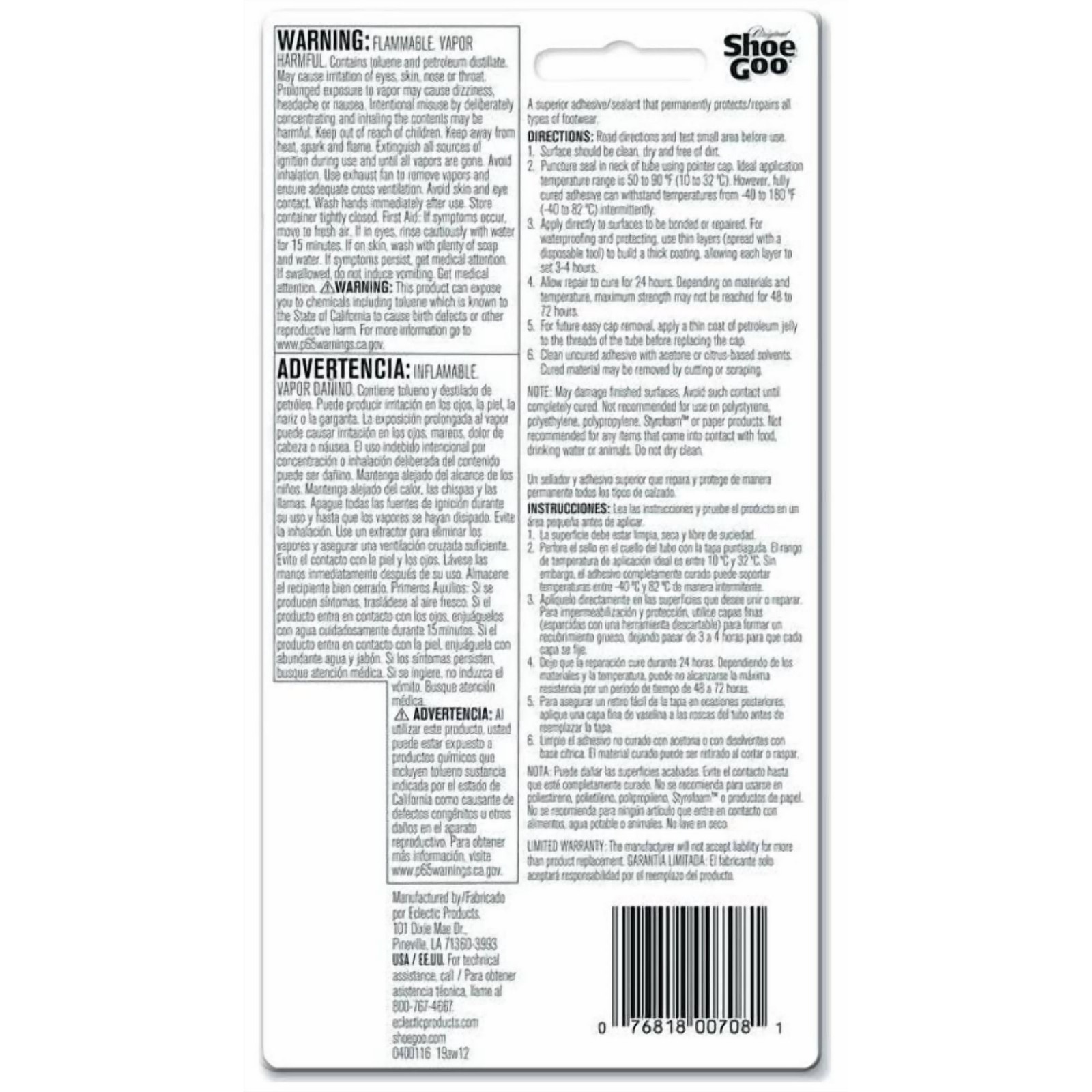 Eclectic Shoe Goo Adhesive Glue, Shoe Repair, Clear, 110010, 3.7 fl. oz.