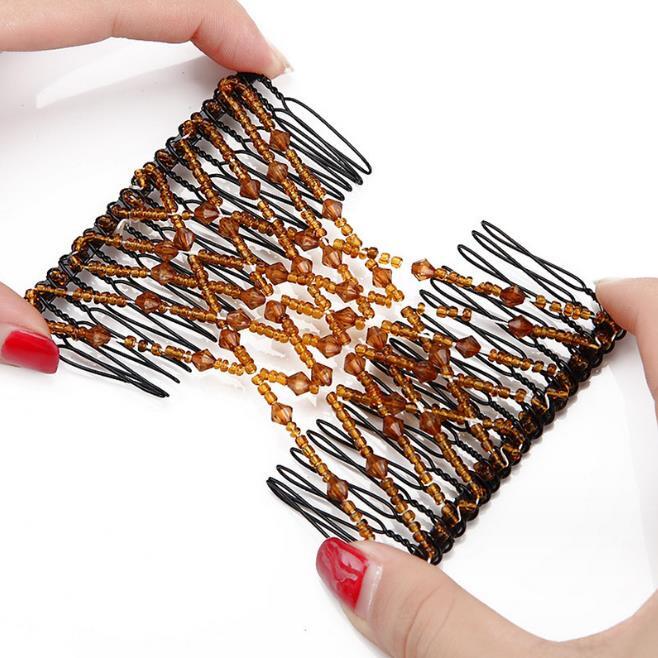 Women Elastic Beads Banana Clip Hairpin Stretch Magic Hair Comb Clip Accessories