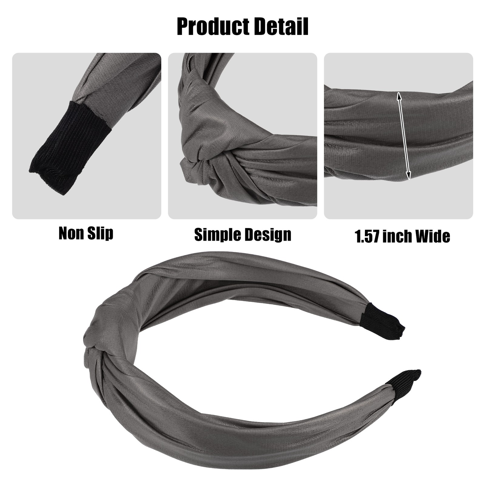1Pcs Faux Leather Knotted Headband Cross Knot Hairband for Women Gray 1.57″ Wide