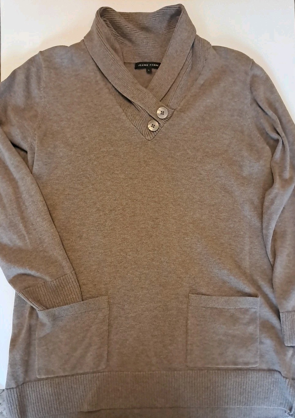 Jeanne Pierre Sz L Chocolate Sweater Sz L Pockets 100% Cotton All Seasons Casual
