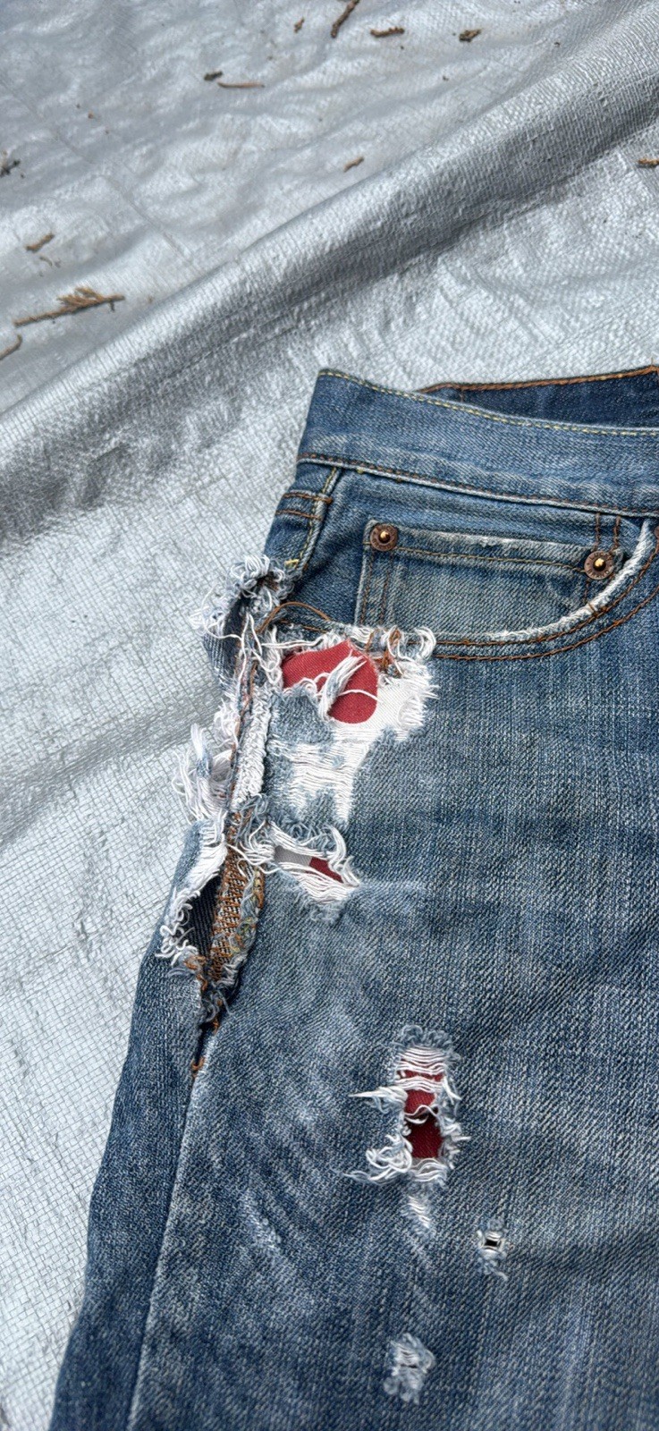 Polo Ralph Lauren Mens Distressed Light Wash Straight Leg Denim Jeans Blue