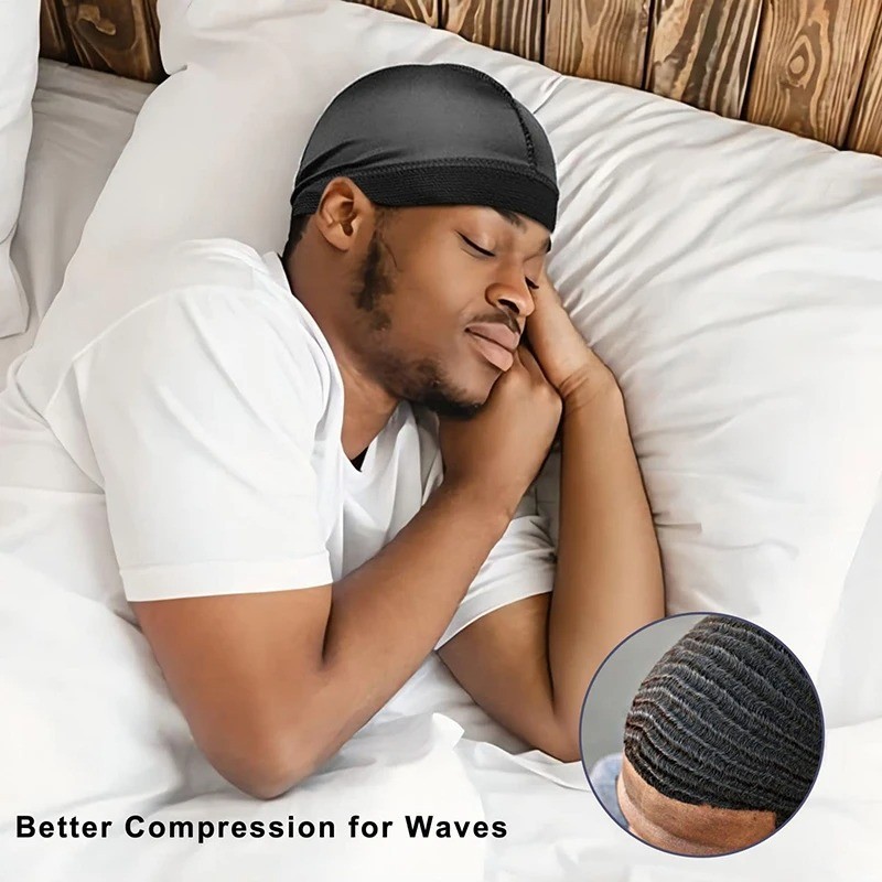3Pack Silky Satin Durag Men Wave Cap Lot 360 Waves Bonnet Sleep Cap Doo Rag Long