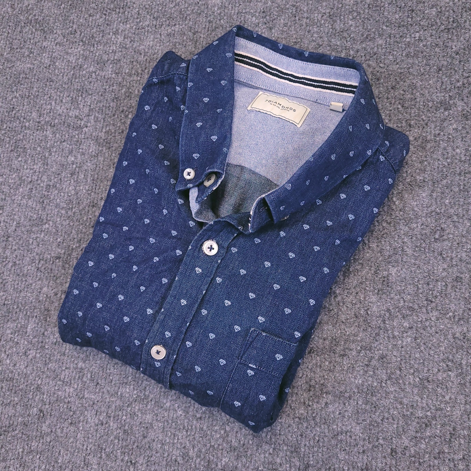 7D 7Diamonds Shirt Mens Medium Button Up Stretch Geometric Cuffed Button Down