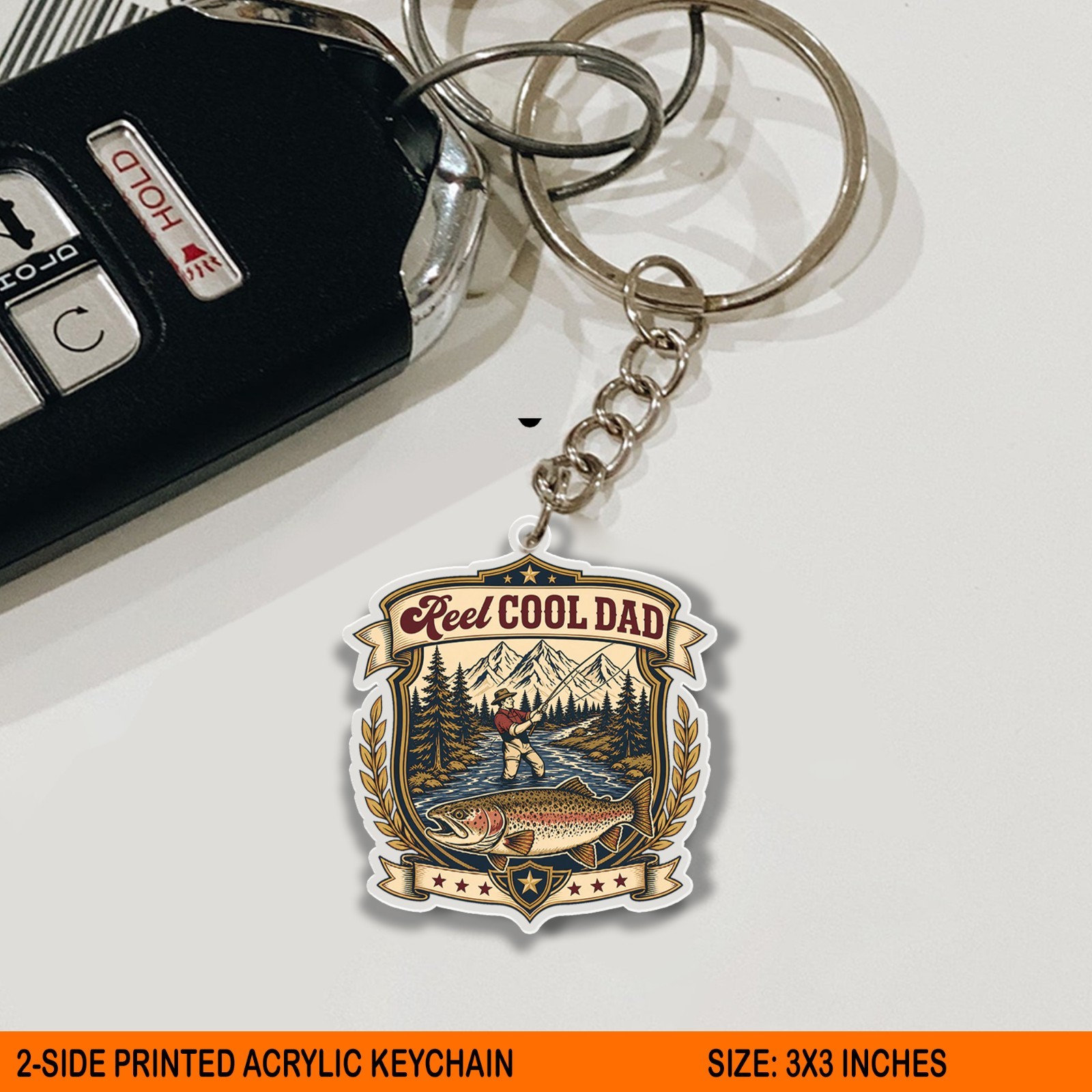 Reel Cool Dad Acrylic Keychain, Fishing Trout Father Gift