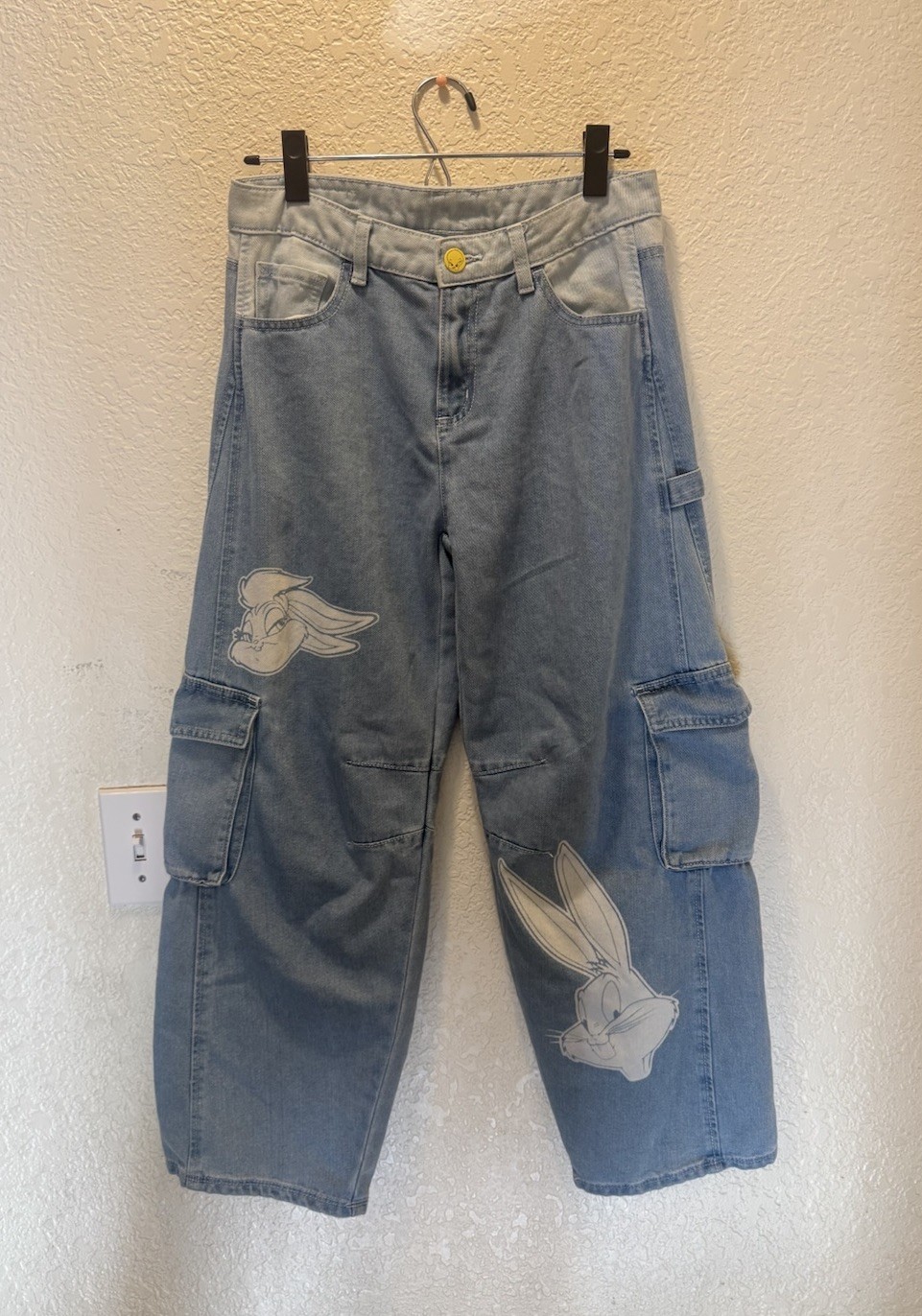 Justice Looney Tunes Y2K Girls Cargo Jeans Size 18 Tweety Bugs Bunny (Women 2)