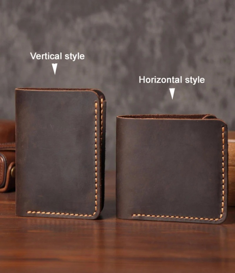 Handmade Vintage Crazy Horse Genuine Leather Men’s Short Wallet for Money Clip