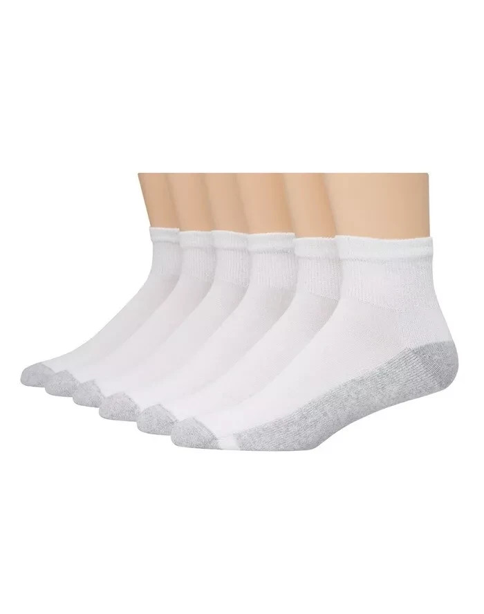 Hanes 6 Pack Premium Men’s Cushion Socks, Ankle, White, Shoe Size 6-12