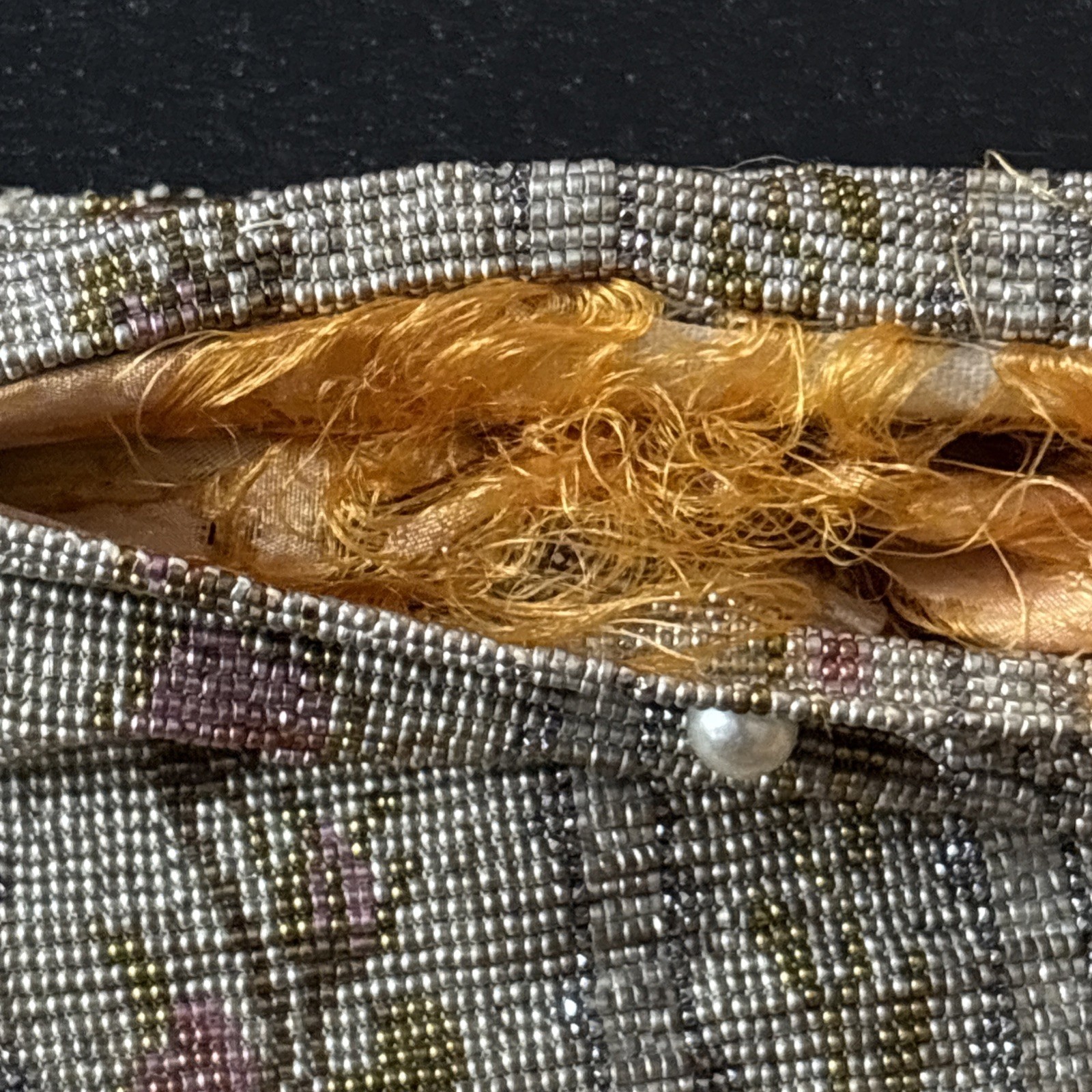 Antique Victorian/Edwardian Era Bag Glass Seed Beaded Floral FRANCE 5.25×5.5″