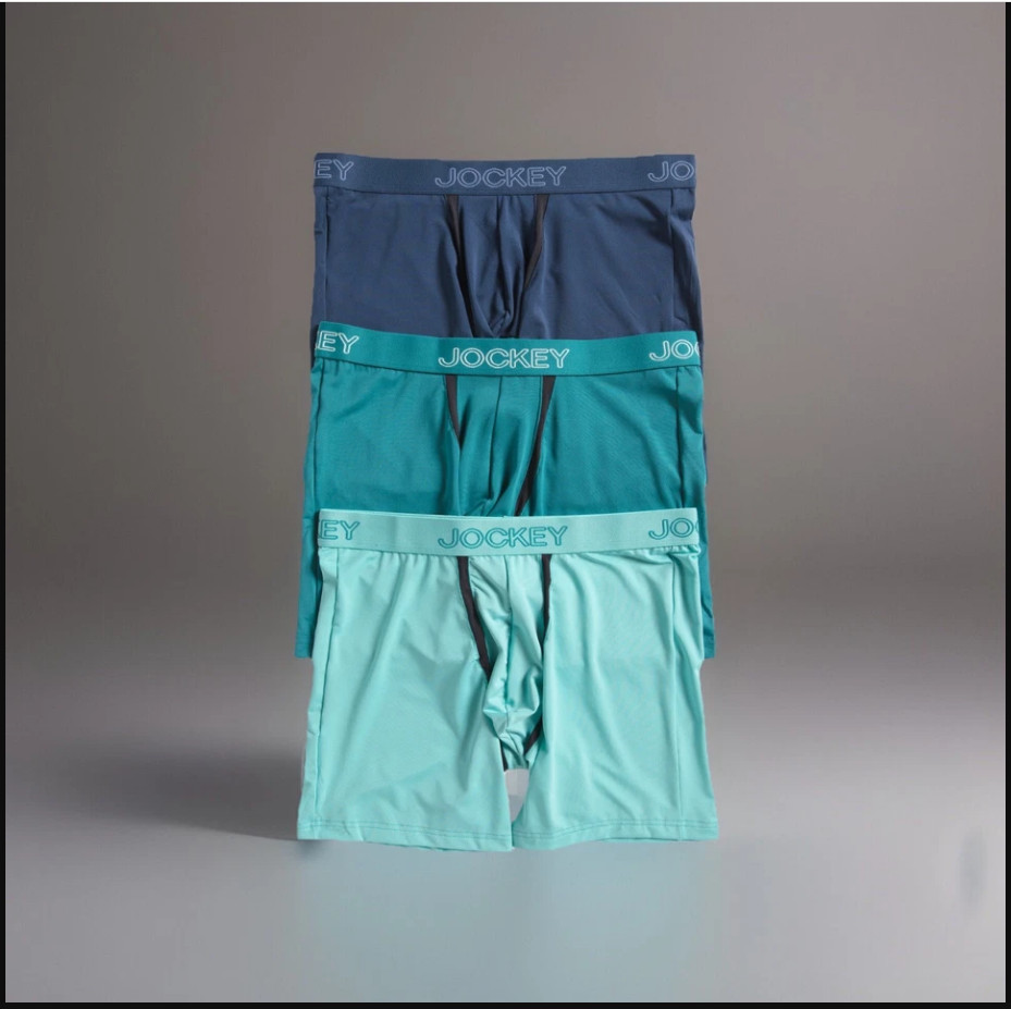 Jockey Men’s Boxer Briefs 3 Pack Medium Large Blue Teal Chafe Proof Pouch New