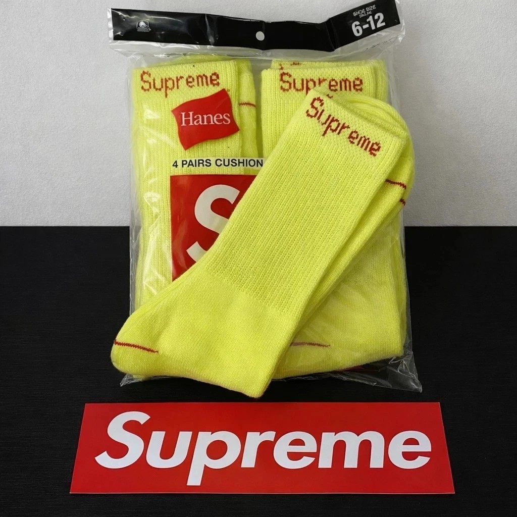 Supreme x Hanes Crew Socks Yellow 4 Pack Size 6-12 NWT Streetwear
