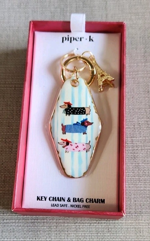 NIB! Piper K Dachshund Wiener Dog Eiffel Tower Paris Gold Accent Bag Charm