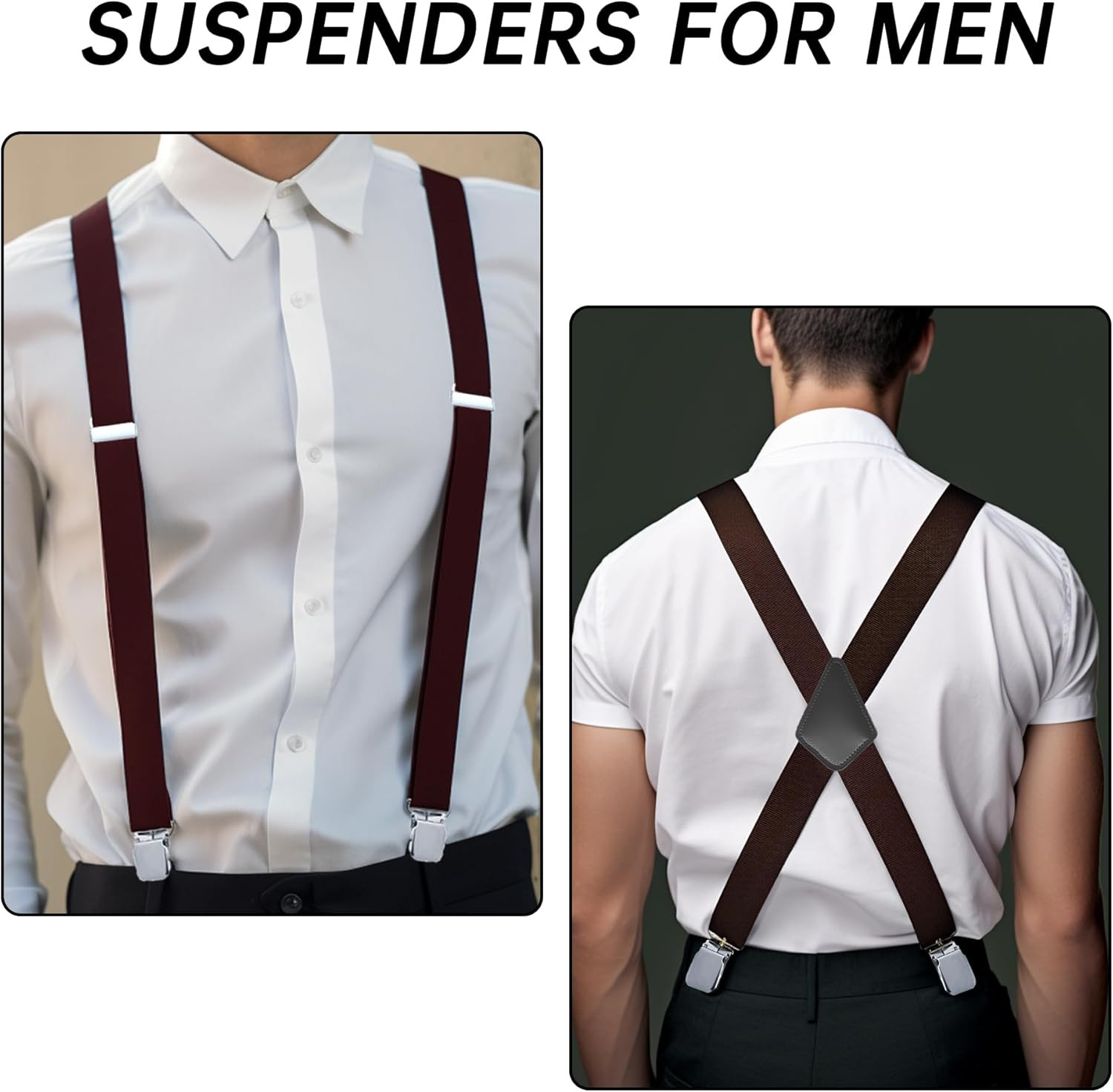 CADONO Men’S 2 Inch Heavy Duty Suspenders，Adjustable X-Back with Strong Clips fo