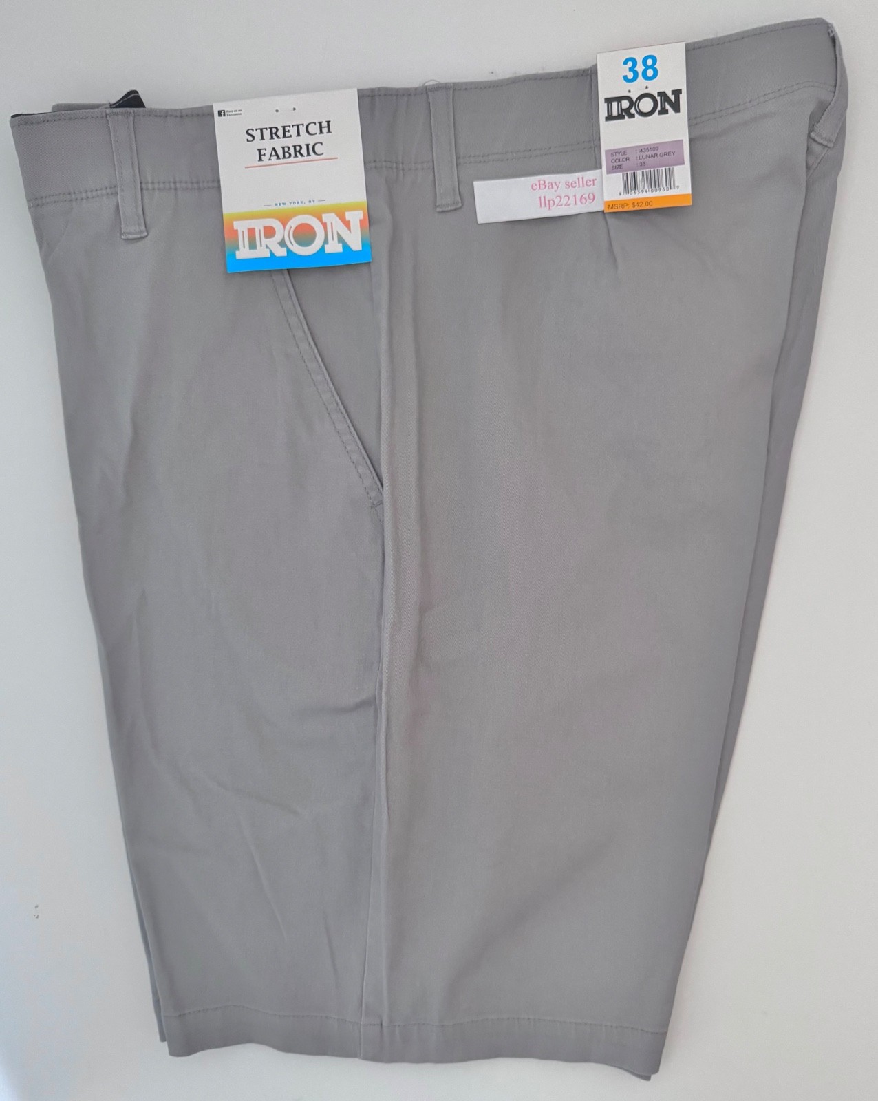 IRON CO Men’s Stretch Shorts (SIZE 38) Flex Waist Flat Front LUNAR GREY New Tag!