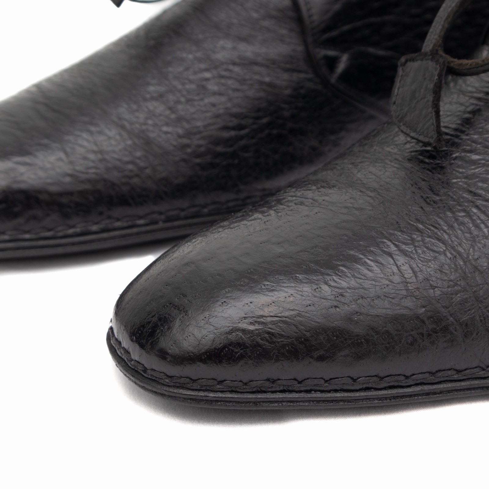4.8k.$ ZILLI Men’s Blucher Derby Black Exotic Peccary Leather Handmade US 10