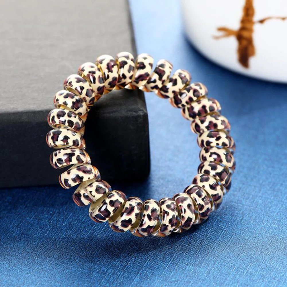 1PCS Leopard Hair Scrunchie Elastic Hair Bands Circle Spiral Hair Ties Women Gir