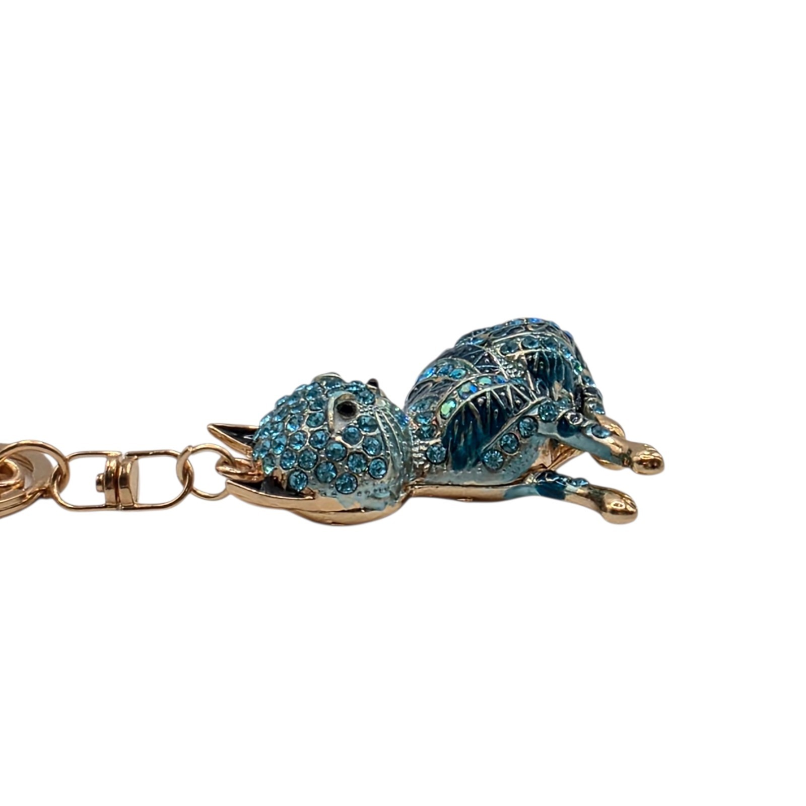 Fashion Jewelry Rhinestone Cat Key Chain Keyring Bag Charm Gold Tone Blue 2 in