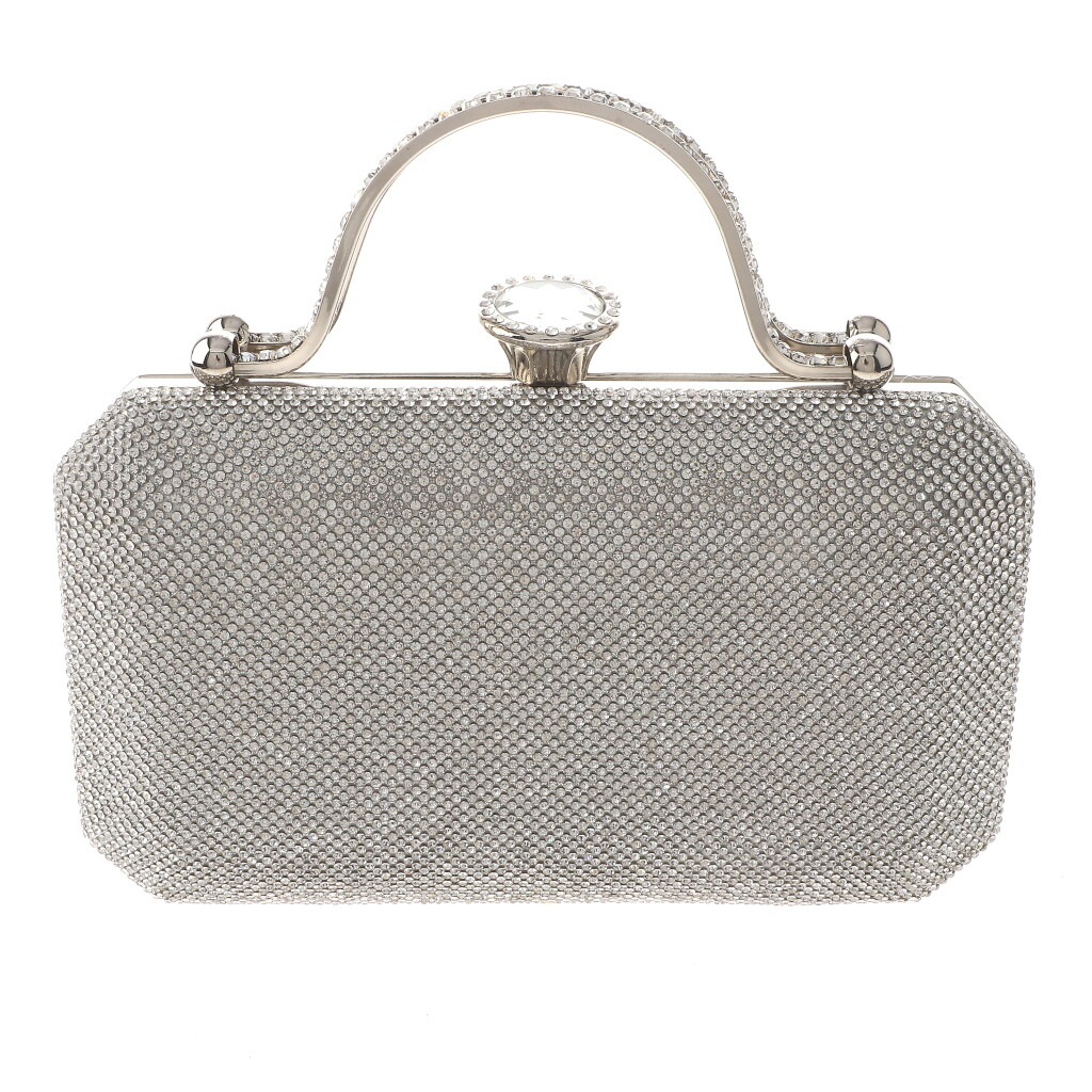 Silver Tone Fashion Satin Fabric Clutch Evening Bag With Rhinestone TLX205-SIL