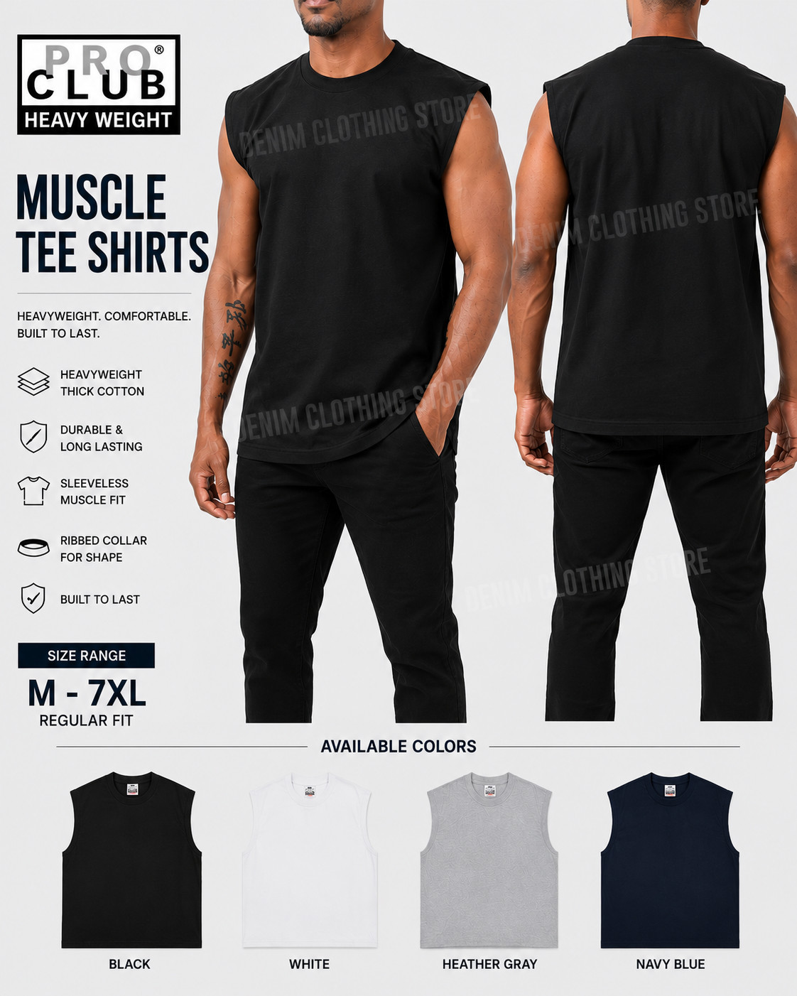 PROCLUB HEAVY WEIGHT SOLID PLAIN COTTON SLEEVELESS MUSCLE TEE SHIRTS SIZE M- 7XL