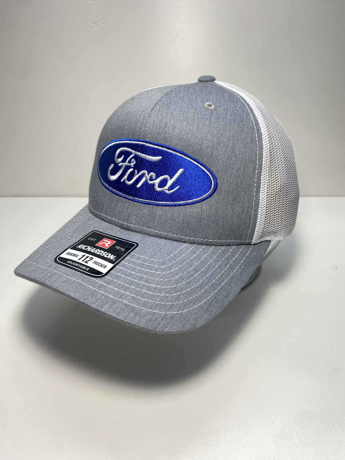 🔥 Ford Oval Logo Hat, Richardson 112 Gray/white Trucker Retro Cap Trucks Racing
