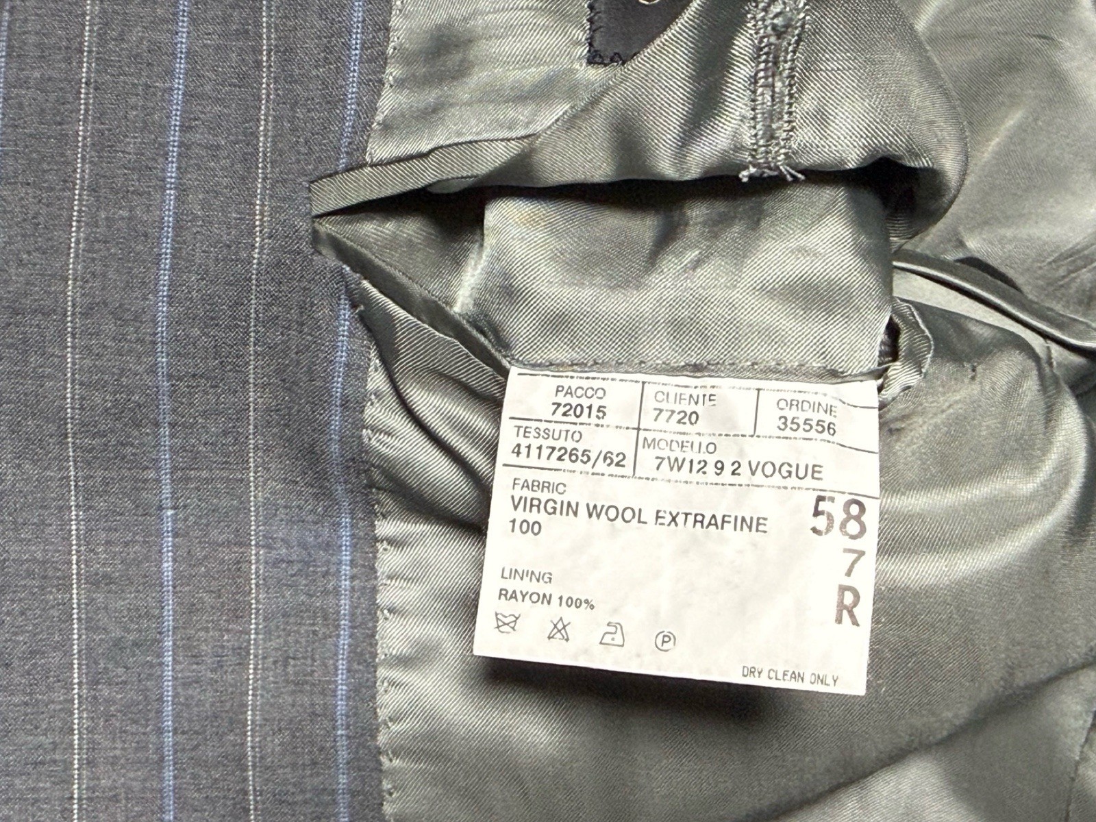 Vintage Corneliani 48R/40×28 Pants Super 150s Wool Gray Baby Blue Pinstripe Suit