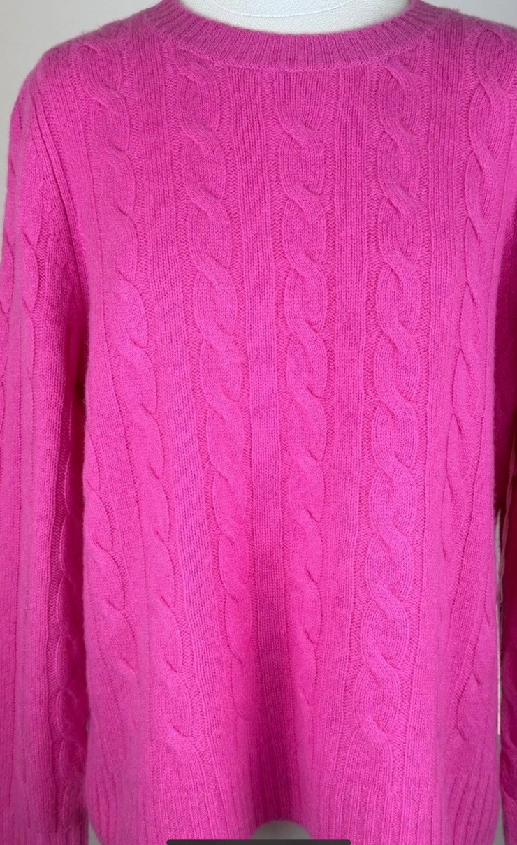 NWD Joie 100% Cashmere Cable Knit Crewneck Sweater Pink Womens Size Large Luxury