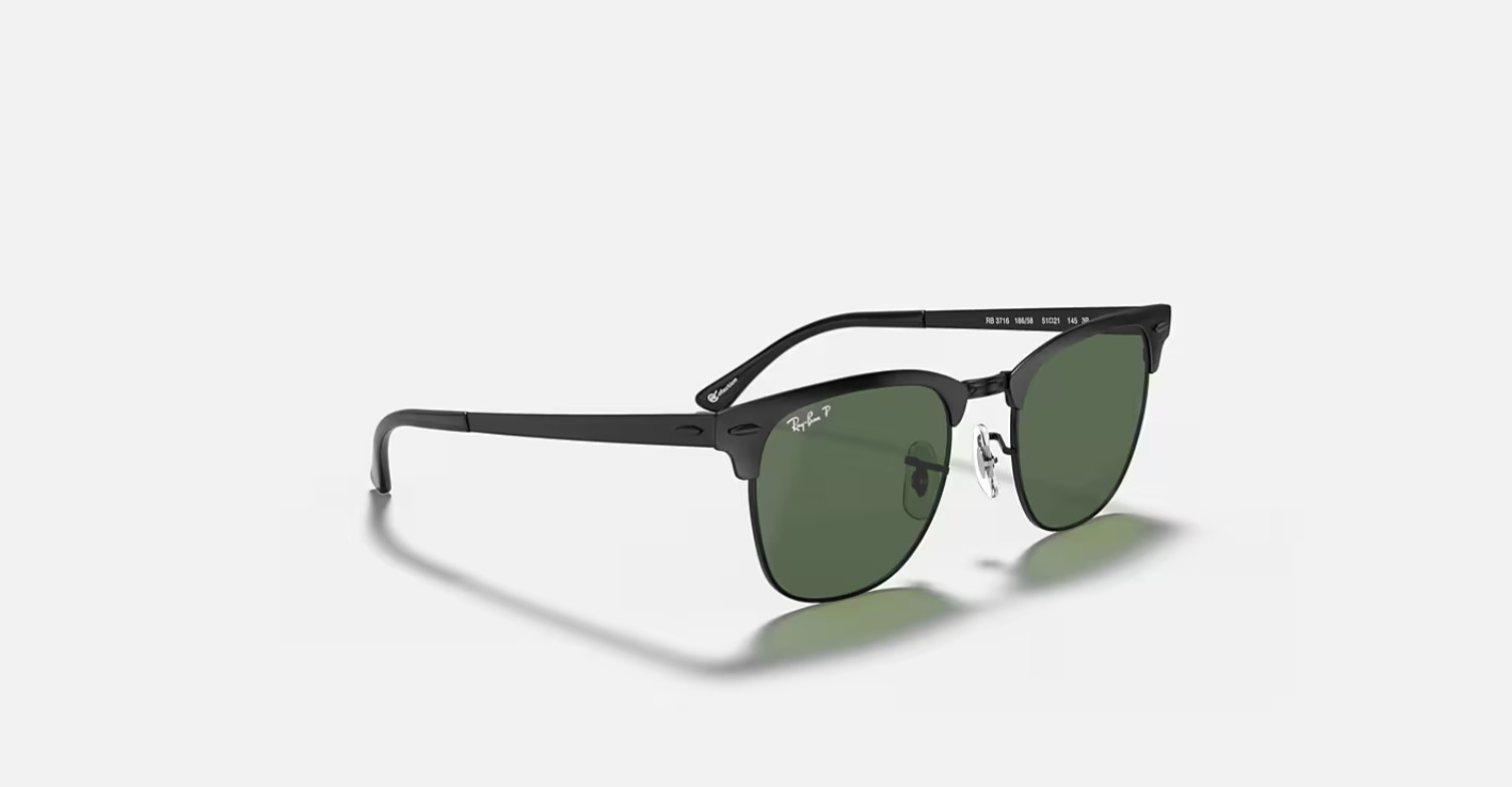 Ray-Ban Clubmaster Metal Polarized Black/Green Classic G-15 51 mm Sunglasses