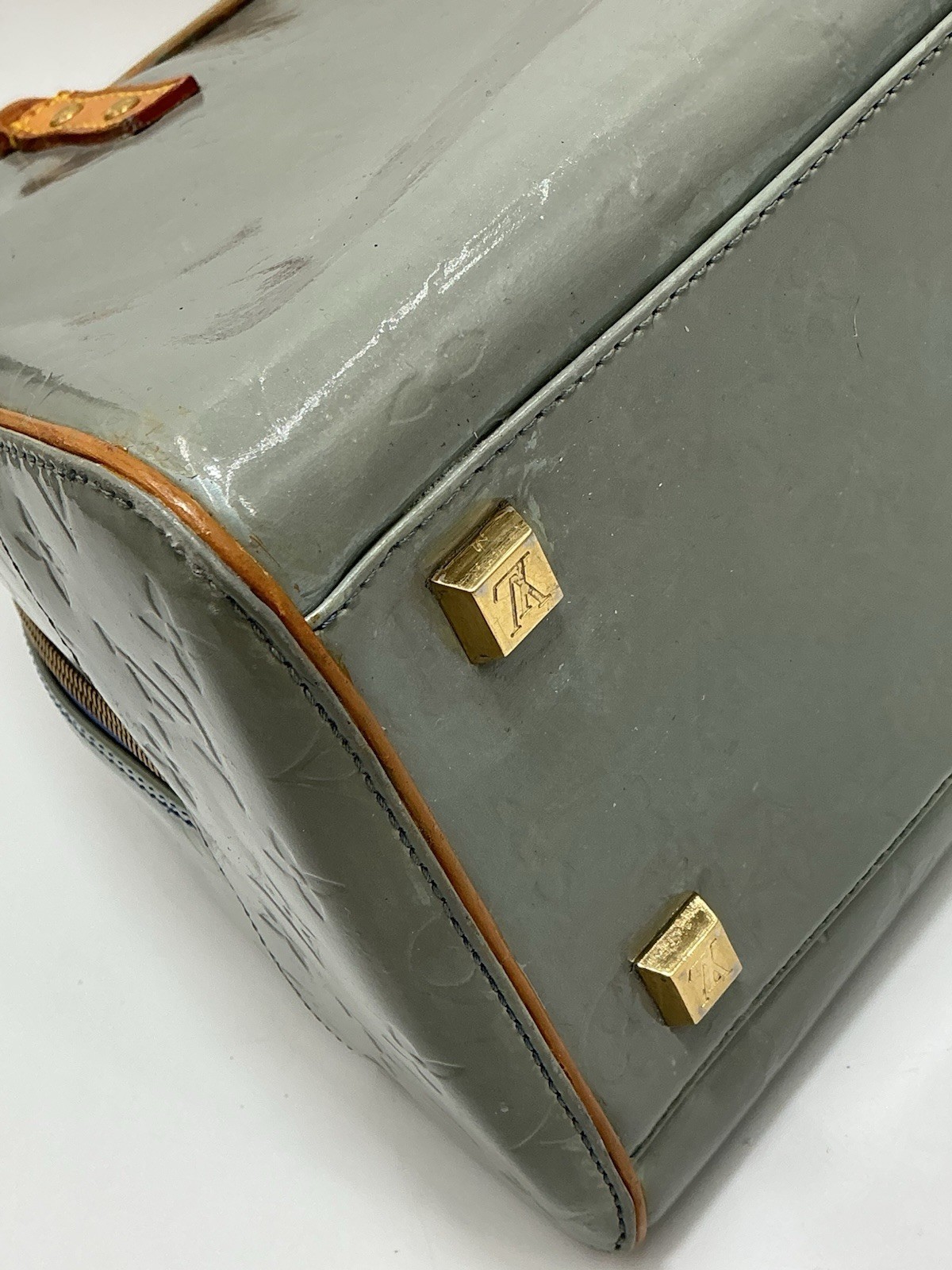 Louis Vuitton LV Monogram Tompkins Sq Vernis Patent Leather Gray Tote Bag + COA