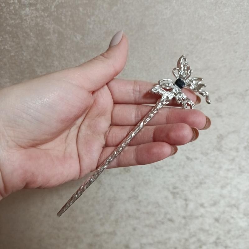 Elegant Black & Silvery Hollow Out Butterfly Chinese Hairpin 15 Cm