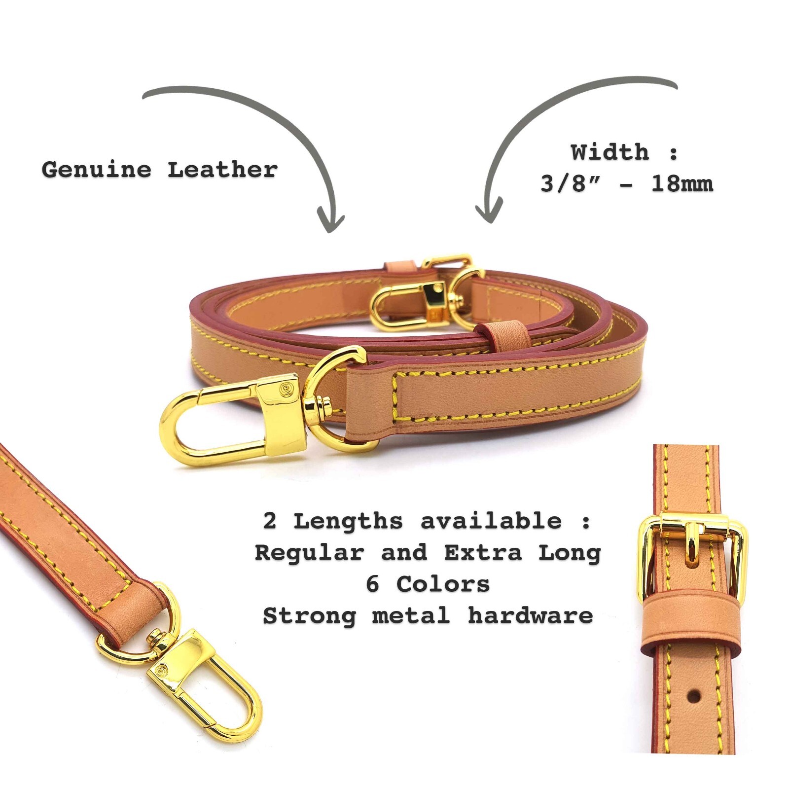 3/4″ 18mm Adjustable Vachetta Crossbody Leather Strap for handbags bags speedy
