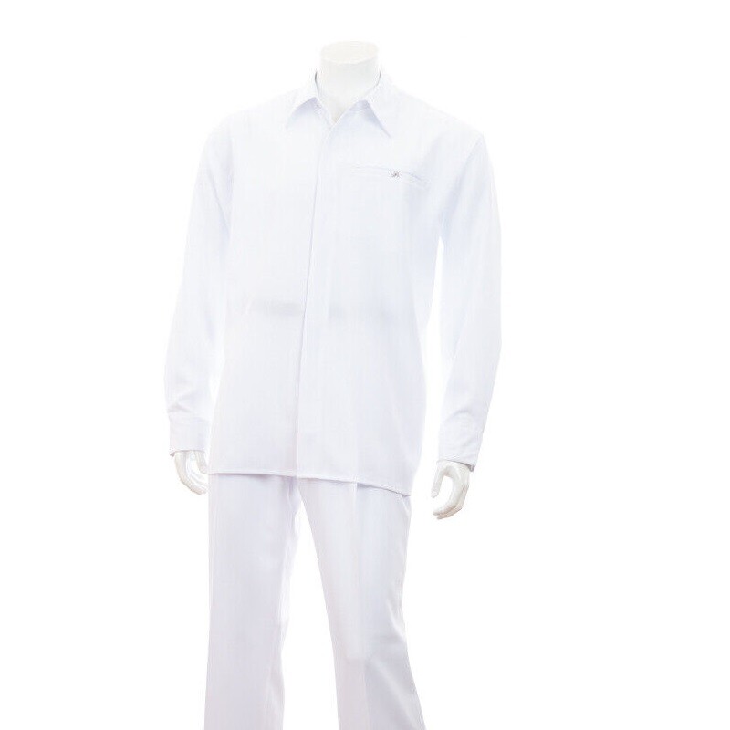 Men’s 2pc Walking Suit Long Sleeve Casual Shirt & Pants Set Solid 8 Colors 2612