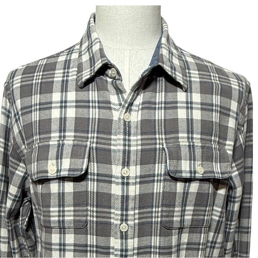 The Normal Brand Shirt Men XL Gray Plaid Button Up Flannel Pockets Long Sleeve
