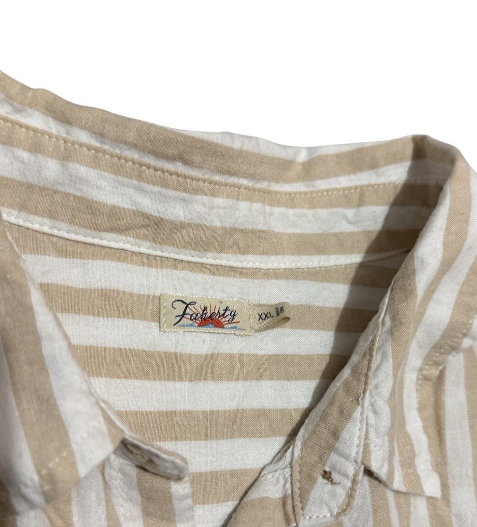 Faherty Beige/White Striped Collared Button-Up Cap Sleeve Woven Top XXL