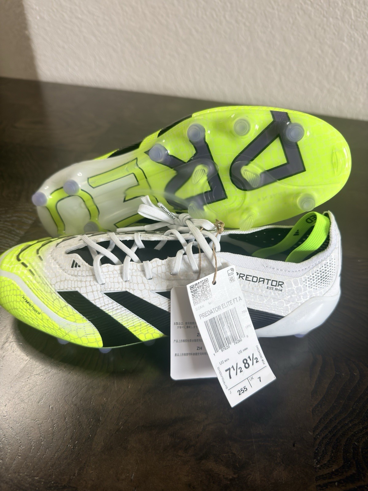 adidas Predator Elite FT FG Soccer Cleats White Black Yellow Lace-Up Low Top